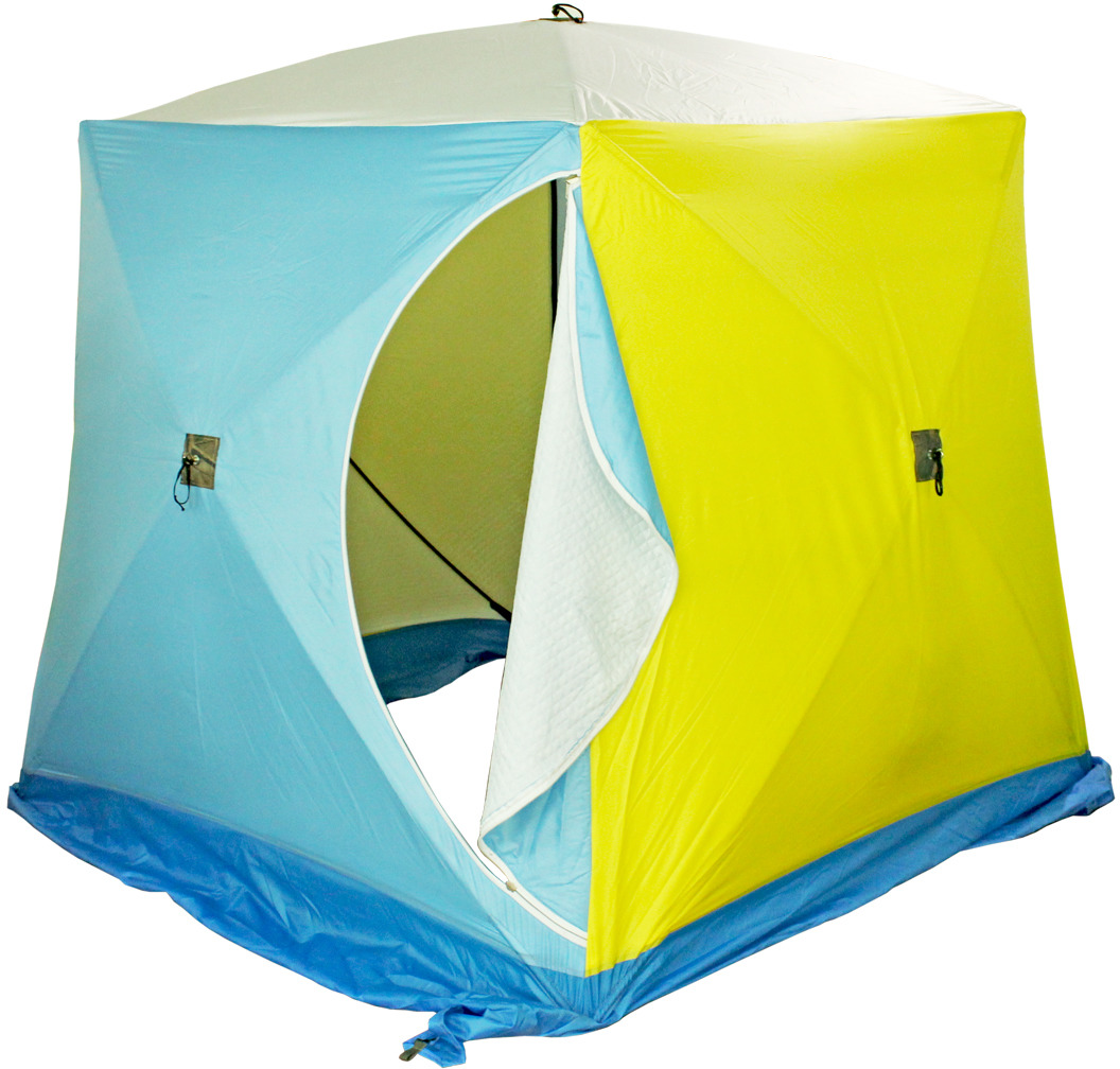 фото Палатка рыбака Стэк "КУБ-1", одноместная, трехслойная, цвет: белый, голубой, желтый, синий