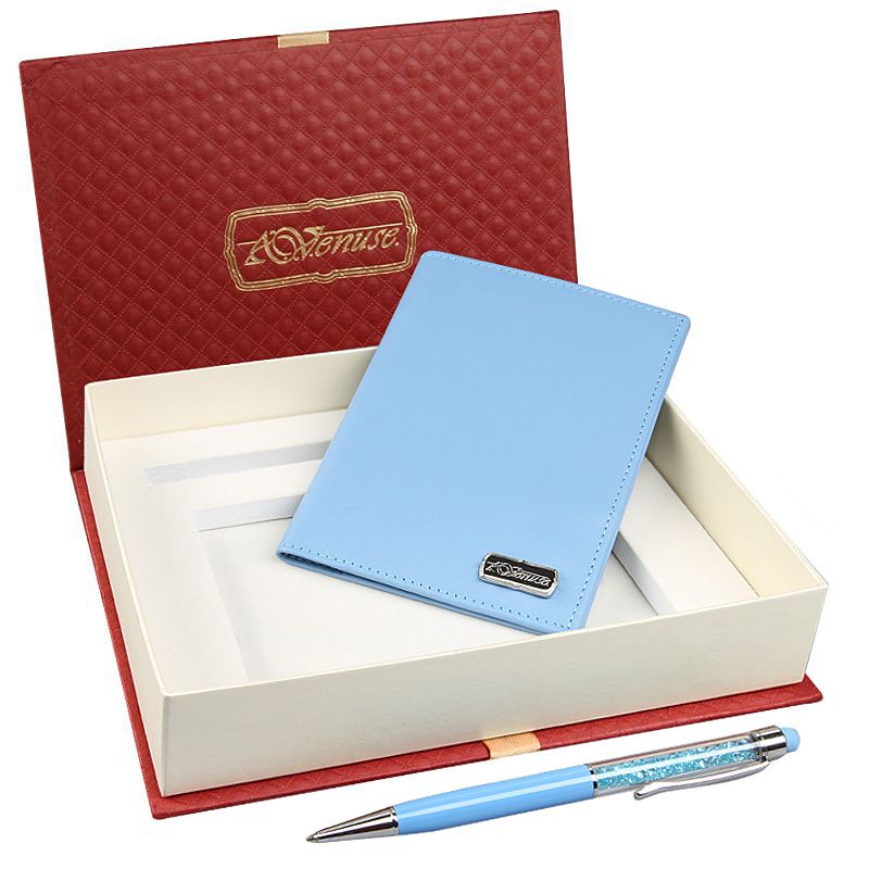 фото Набор подарочный Venuse обложка для паспорта, ручка-стилус, цвет: голубой, 17х21х4,5 см., 133-76020