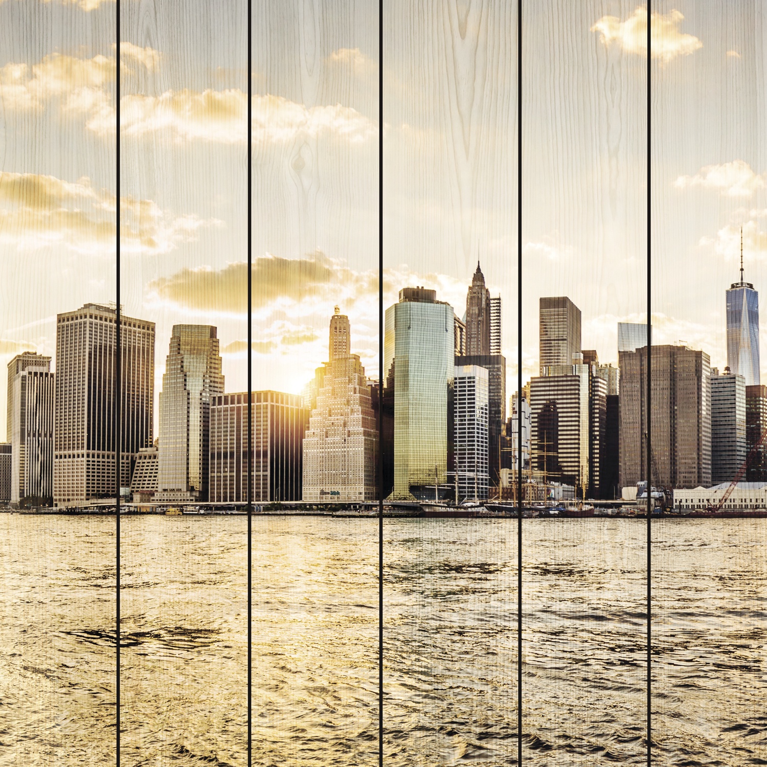 фото Картина на доске Экорамка "Манхеттен закат", 60 x 60 см