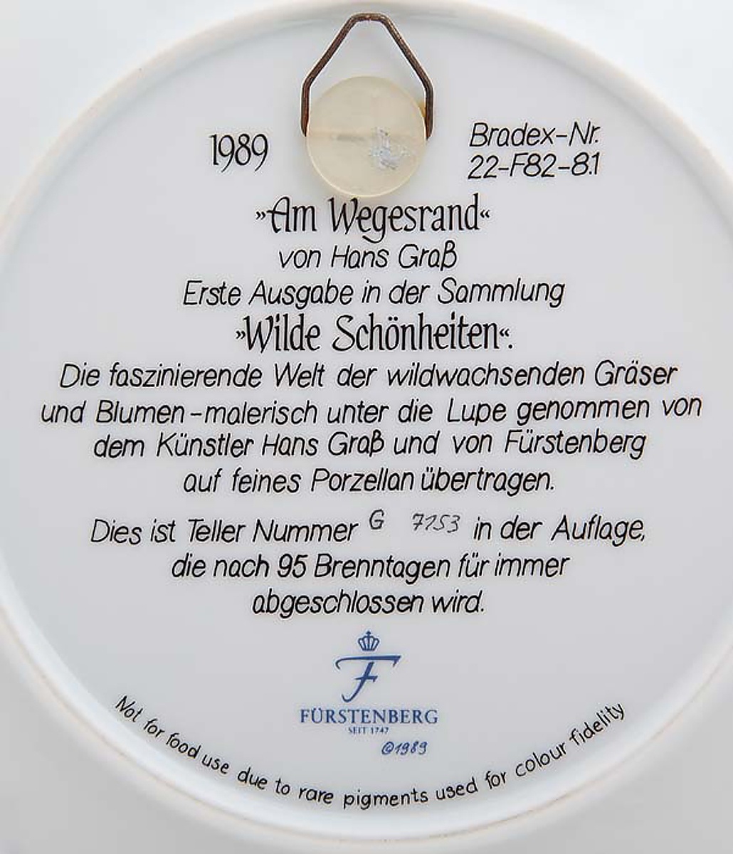 фото Декоративная тарелка Furstenberg Ганс Граб "На обочине". Фарфор, деколь, подрисовка. Германия, 1989 год