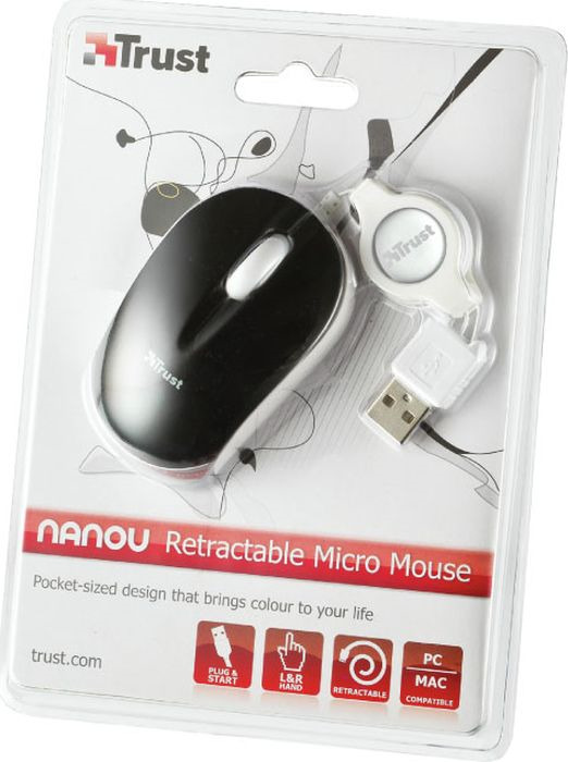 фото Мышь Trust Nanou Retractable Micro, проводная, цвет: черный, серый