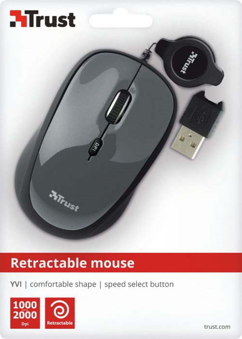 фото Мышь Trust Yvi Retractable, проводная, цвет: черный, серый