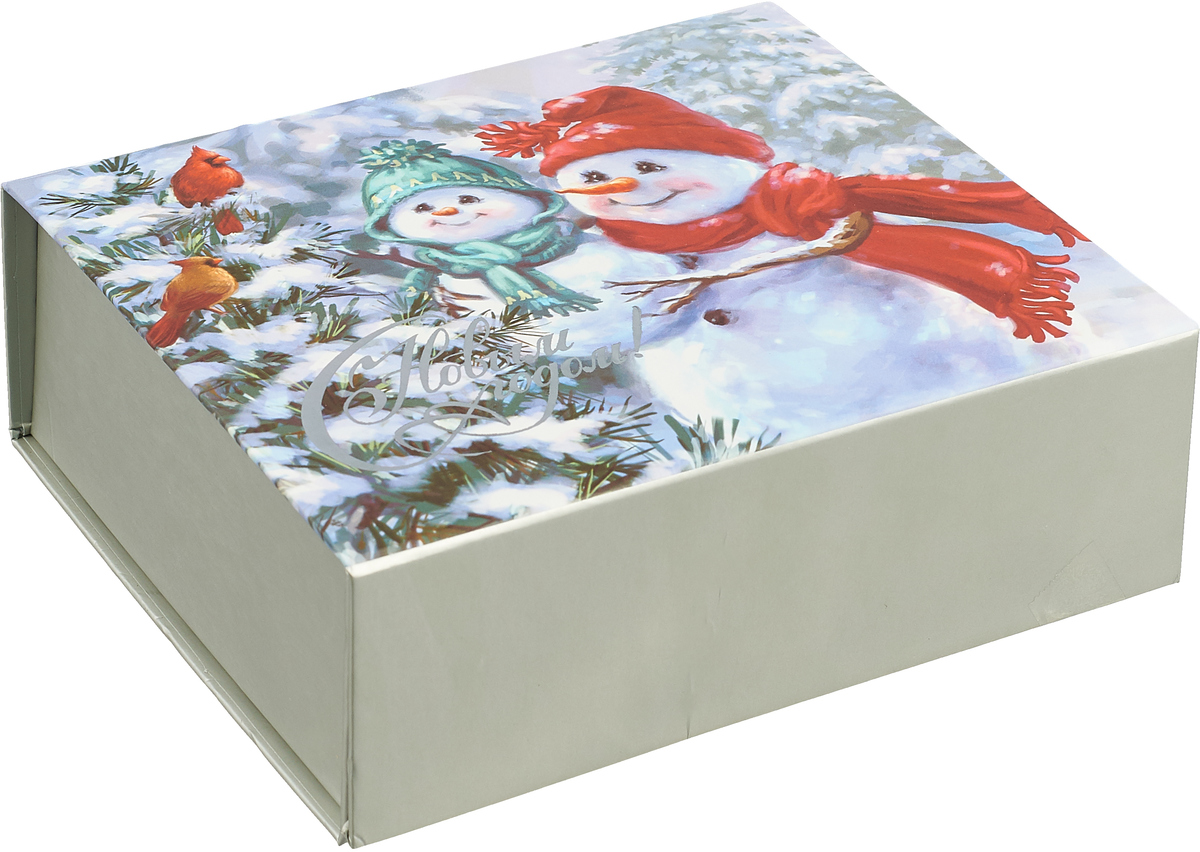 фото Подарочная упаковка Коробка подарочная "Winter Wings", N14046, серый, снеговики, 15,5 х 13 х 5 см