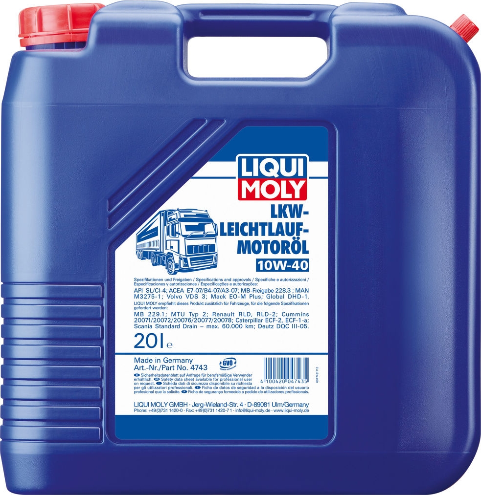 фото Моторное масло Liqui Moly LKW-Leichtlauf-Motoroil Basic, НС-синтетическое, 4743, 20 л