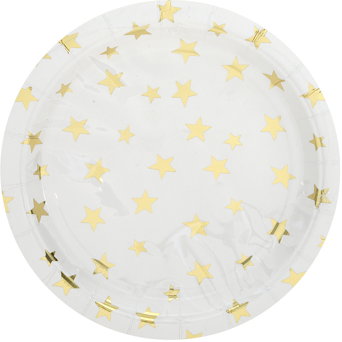 Тарелка Белая с золотыми звездами из ламинированного картона, диаметр 18 см, 6 шт в наборе / 1,8x18x18см арт.79289