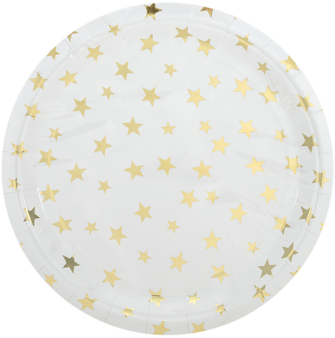 Тарелка Белая с золотыми звездами из ламинированного картона, диаметр 23 см, 6 шт в наборе / 1,8x23x23см арт.79290