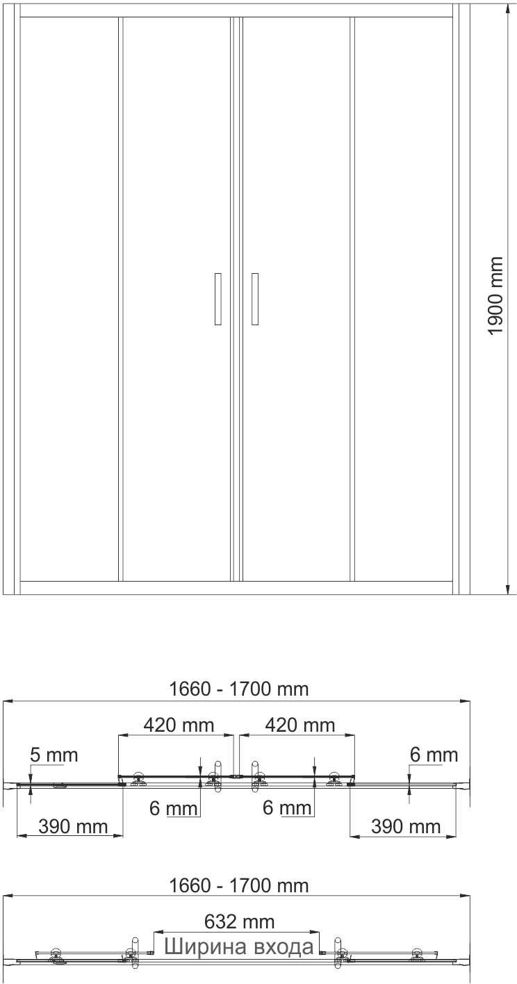 фото Дверь душевая WasserKRAFT Amper, раздвижная, 170 х 190 см