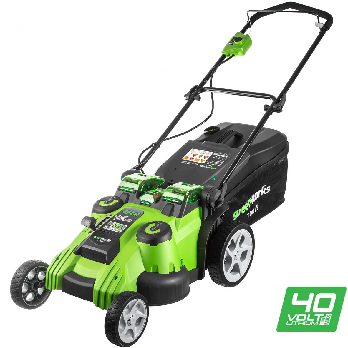 фото Газонокосилка GreenWorks G40LM49DB, 40В, 49 см. 2500207 + в комплекте аккумулятор 4 Ач + 3У