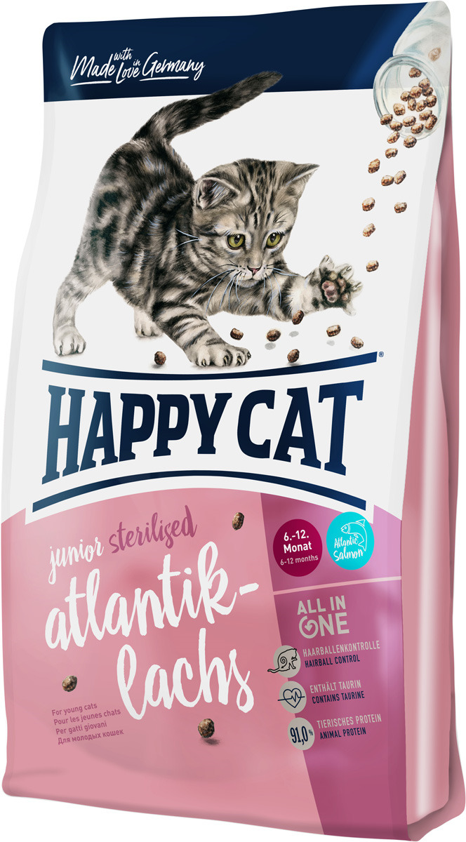 Корм сухой Happy Cat Junior Sterilised, для кошек, атлантический лосось, 10 кг