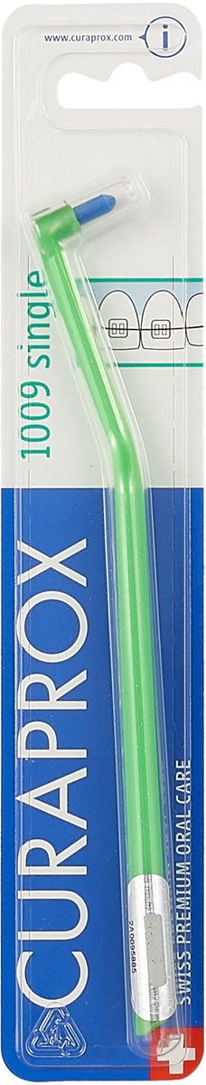 Монопучковая щетка Curaprox CS 1009 Single & sulcular, цвет: ярко-зелёный, 9 мм curaprox 1009