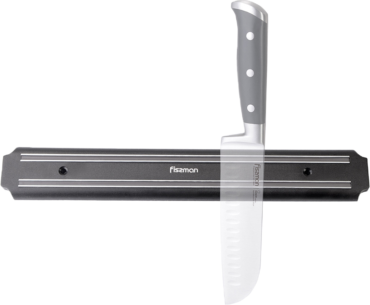 Настенная магнитная планка для хранения ножей Fissman, цвет: черный, 38 см