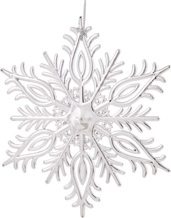 фото Новогоднее подвесное елочное украшение Magic Time "Снежинка резная", цвет: серебряный, 14,5 x 12,5 x 0,2 см