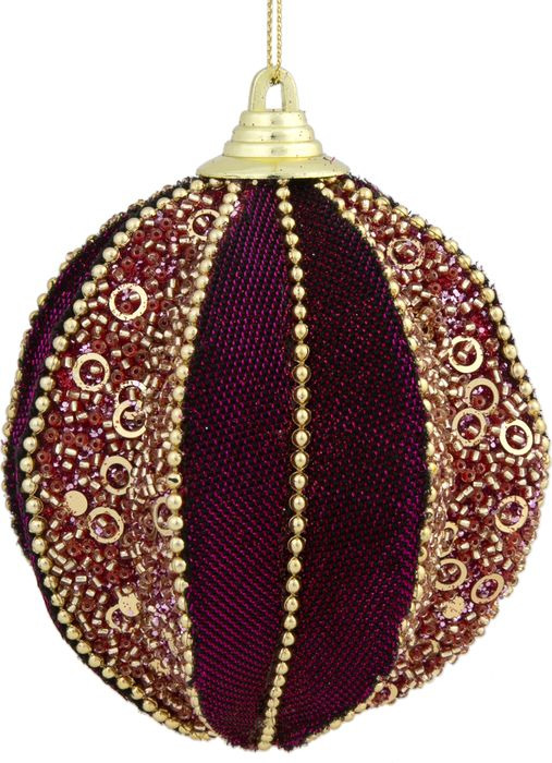 фото Новогоднее подвесное украшение Magic Time "Бархатный золотисто-бордовый шар", 10 см