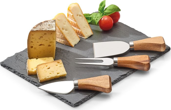 фото Сервировочный набор для сыра Zeller: 3 ножа, доска каменная