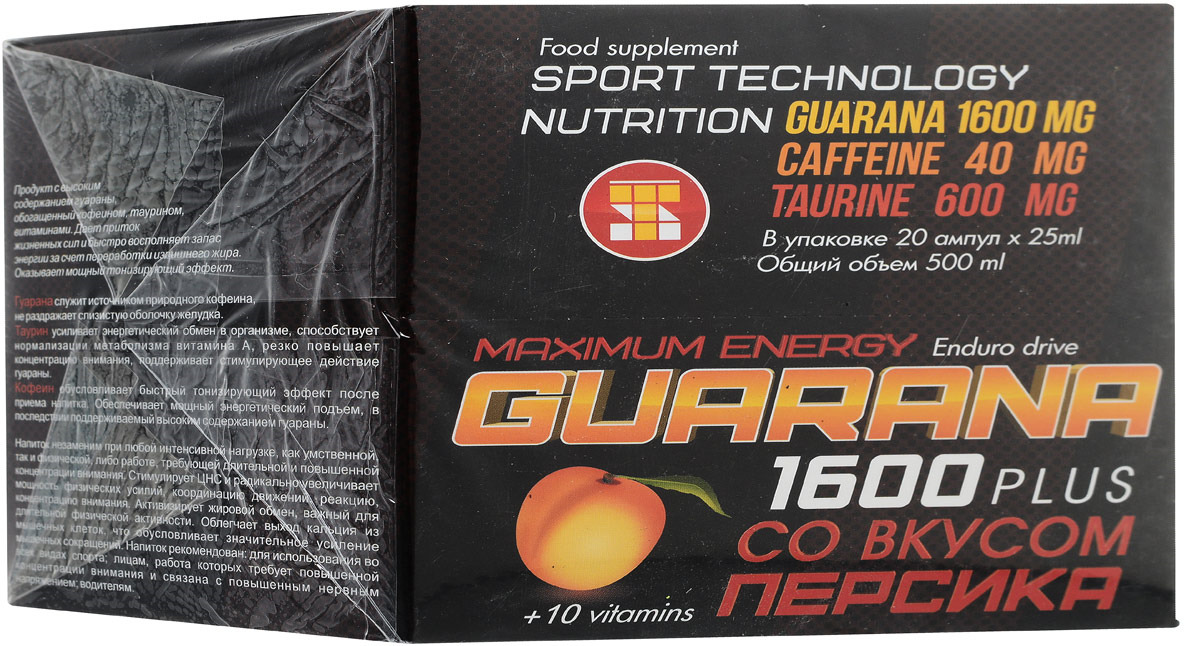 фото Напиток энергетический Sport Technology Nutrition Guarana 1600, персик, 20 шт х 25 мл