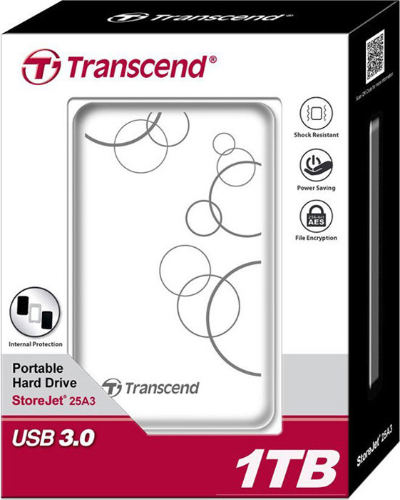 фото Transcend StoreJet 25A3 1TB, White внешний жесткий диск (TS1TSJ25A3W)