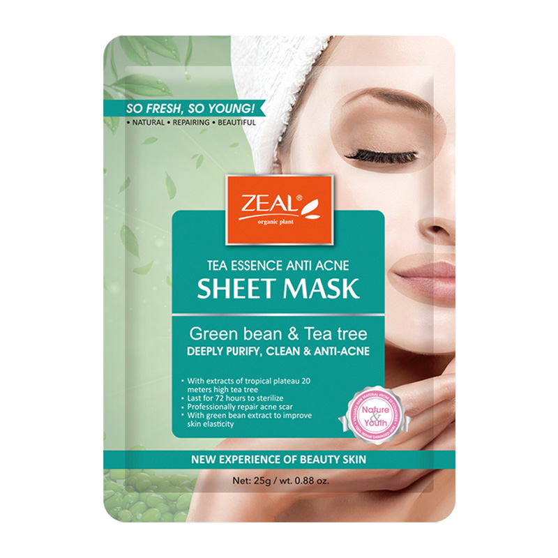 Тканевая маска для лица ZEAL,очищающая против акне, с зелеными бобами и чайным деревом