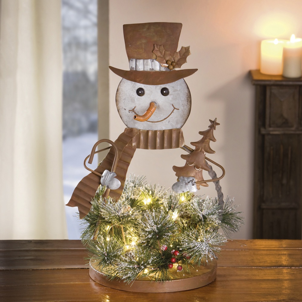 фото Декоративная фигура Хит-декор "Снеговик с еловой композицией" с подсветкой Хит - декор