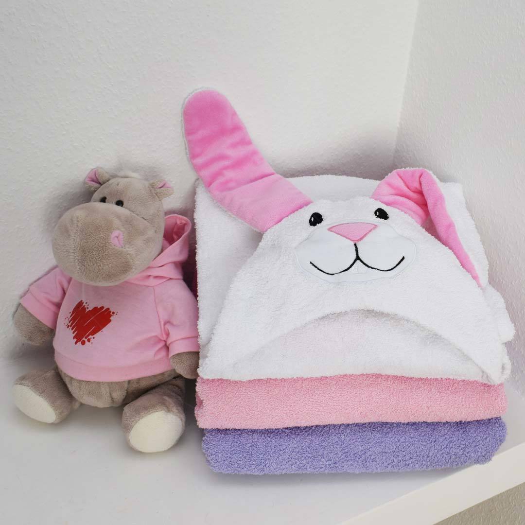 фото Полотенце с капюшоном BabyBunny - Зайчик с розовыми ушками