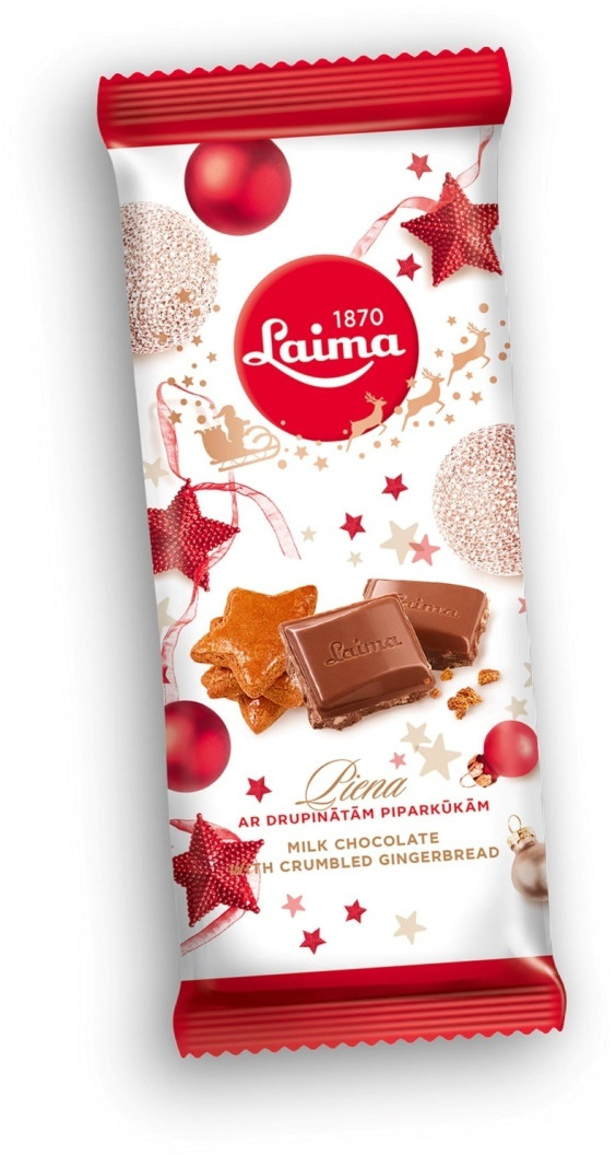 Молочный шоколад Laima, с имбирным печеньем, новогодний дизайн, 100 г ...