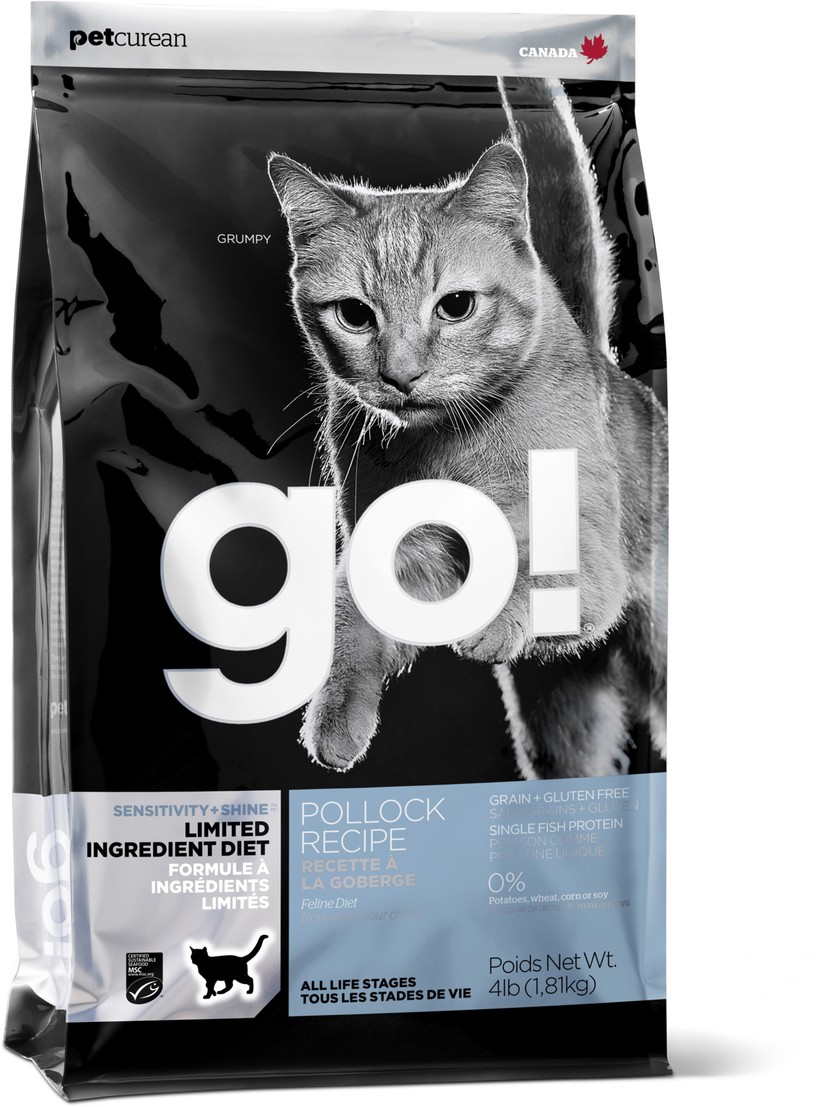 фото Корм сухой Go Natural, для котят и кошек с чувствительным пищеварением, беззерновой, с минтаем, 1,82 кг Go!