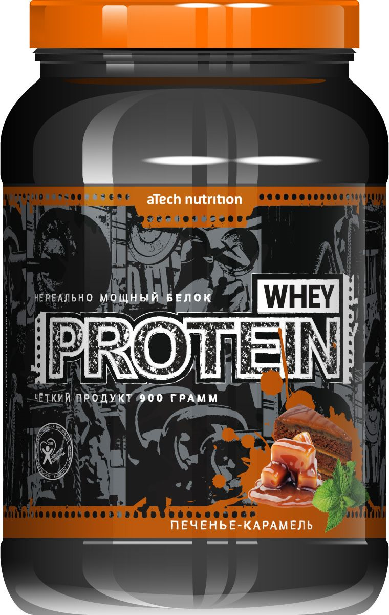 Протеин cывороточный aTech Nutrition Whey Protein 100%, печенье и карамель, 900 г Протеин cывороточный aTech Nutrition Whey Protein 100%, печенье и карамель, 900 г