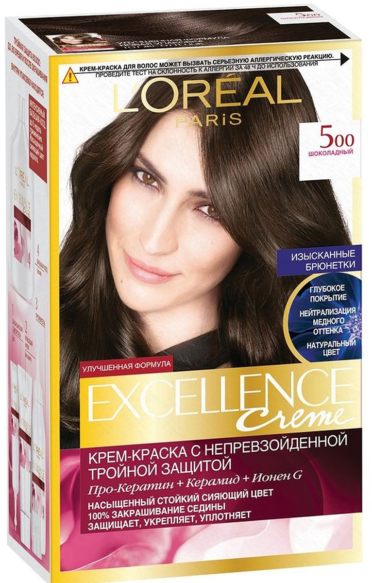 Стойкая крем-краска для волос L'Oreal Paris Excellence, оттенок 500, Шоколадный