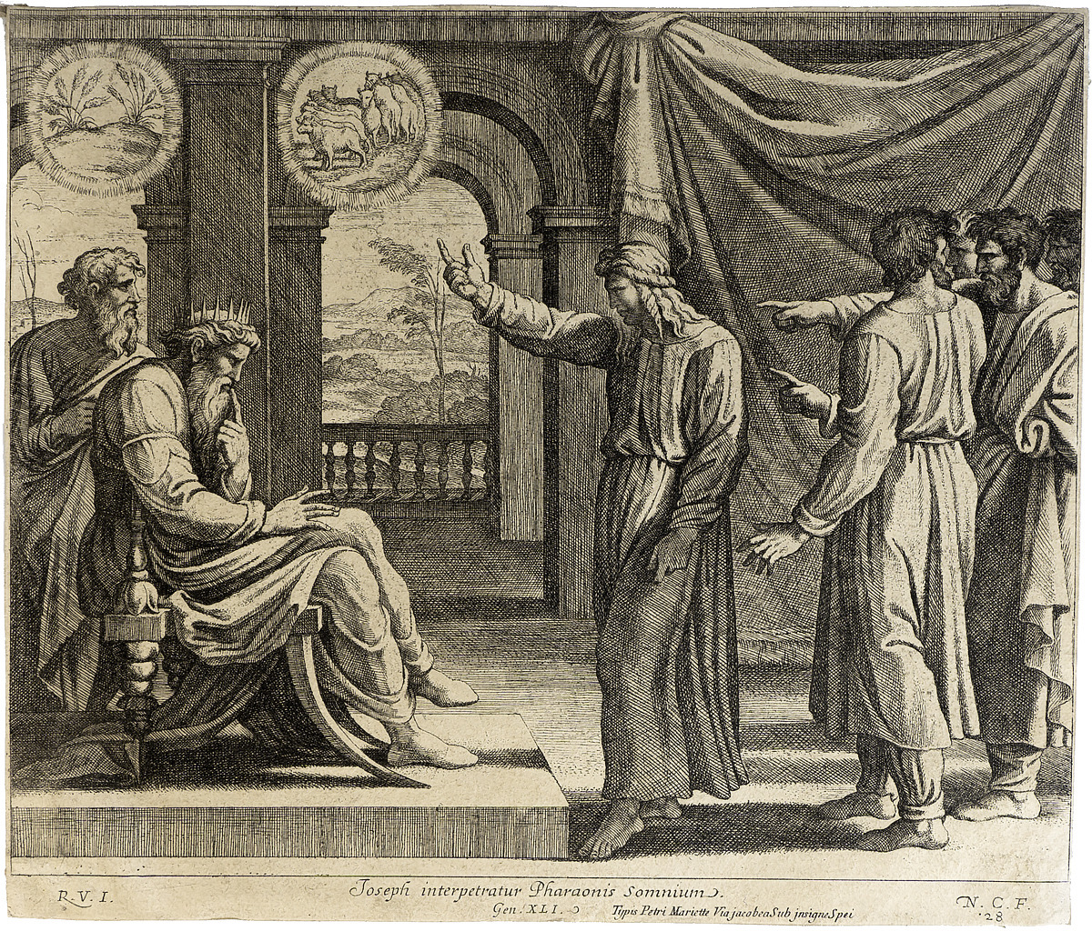 фото Иосиф толкует сон фараона. Резцовая гравюра. Франция, около 1645 года