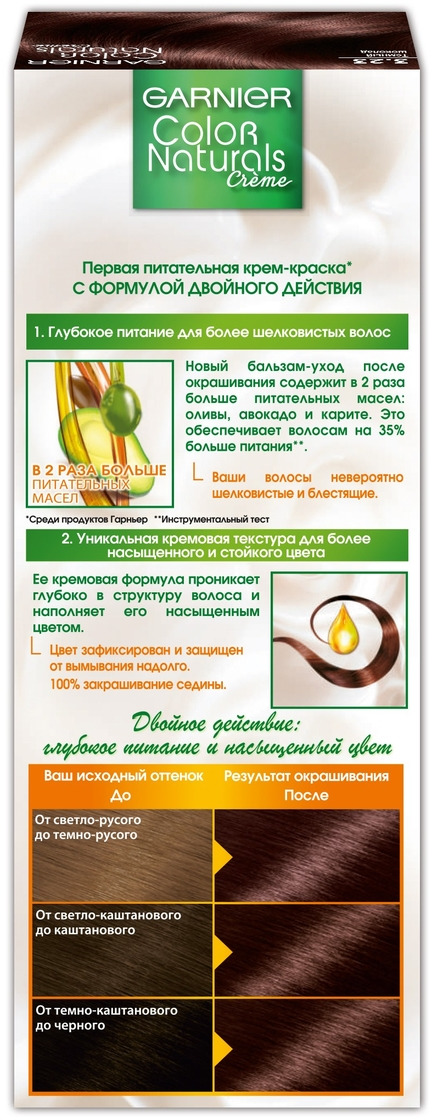 фото Стойкая крем-краска для волос Garnier "Color Naturals", оттенок 3.23,Темный шоколад, 2 шт