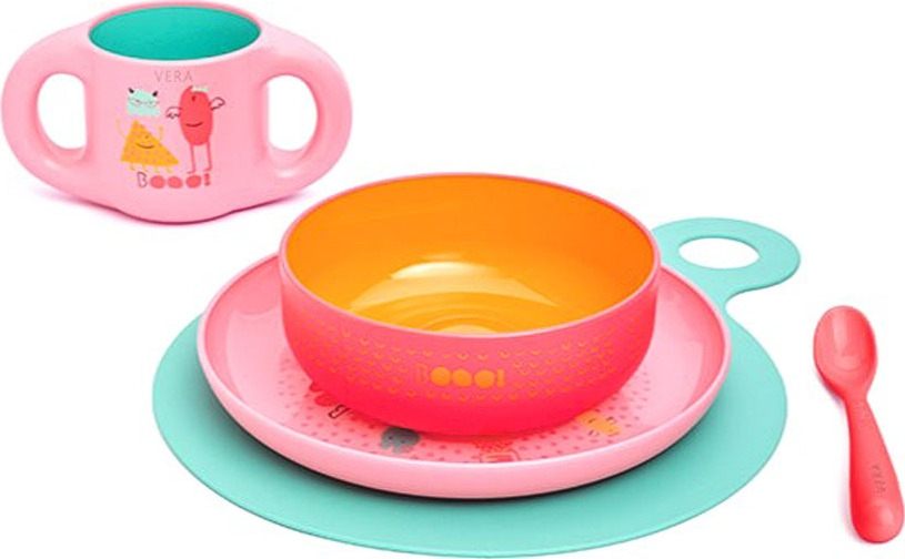 фото Набор посуды для кормления Suavinex Booo, 3158372, розовый, от 6 месецев, 5 предметов