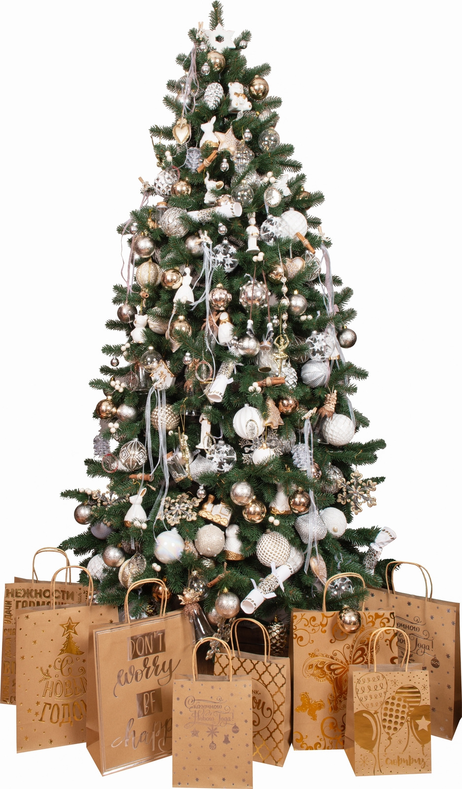 фото Новогоднее подвесное украшение Magic Time "Светлый шар с белыми бусинами", 8 см