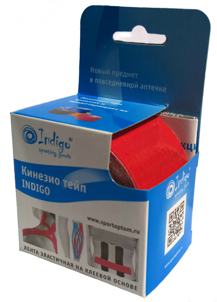 Характеристики Кинезио-тейп Indigo, цвет: красный, 5 м х 5 см ...