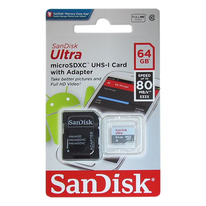 фото Карта памяти SanDisk Ultra 64GB UHS-I U1, SDSQUNS-O64G-GN3MA