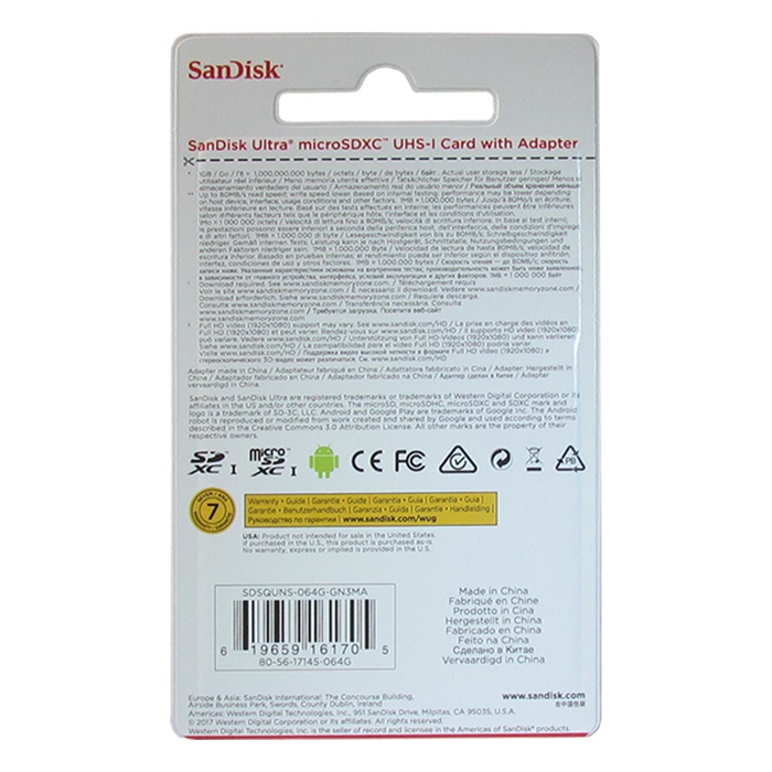 фото Карта памяти SanDisk Ultra 64GB UHS-I U1, SDSQUNS-O64G-GN3MA