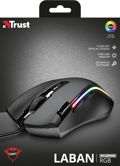 фото Игровая мышь Trust GXT 188 Laban RGB Mouse, цвет: черный, серый