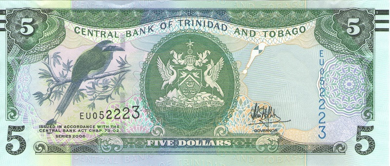 Банкнота номиналом 5 долларов. Тринидад и Тобаго. 2006 год