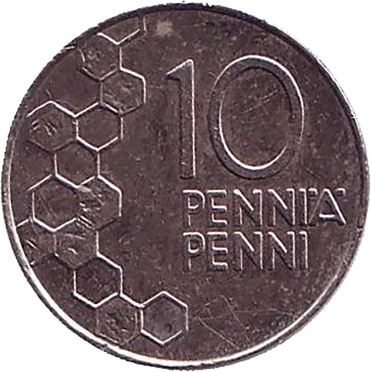Монета номиналом 10 пенни. Финляндия, 1992