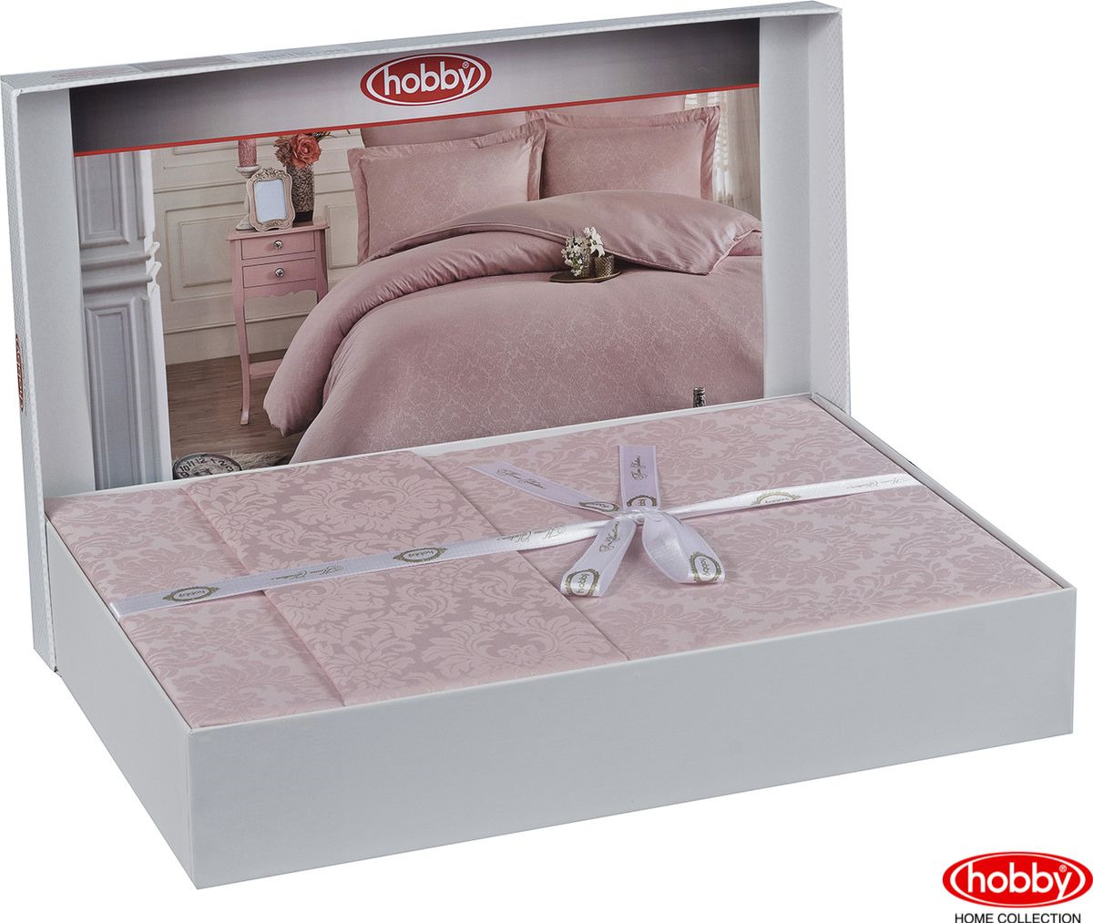 фото Комплект постельного белья Hobby Home Collection Damask, семейный, цвет: розовый. 2000000131