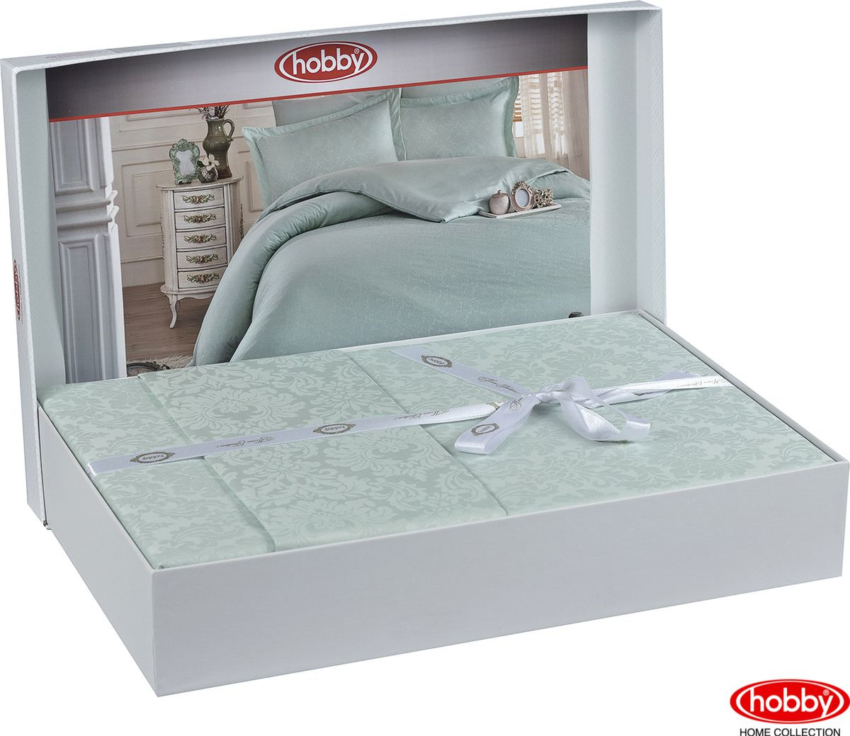 фото Комплект постельного белья Hobby Home Collection Damask, евро, цвет: светло-зеленый. 2000000126