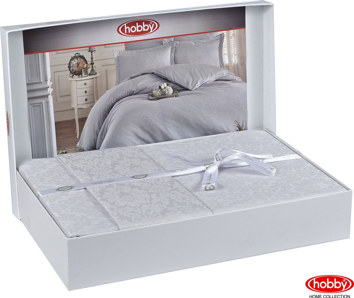 фото Комплект постельного белья Hobby Home Collection Damask, евро, цвет: серый. 2000000127