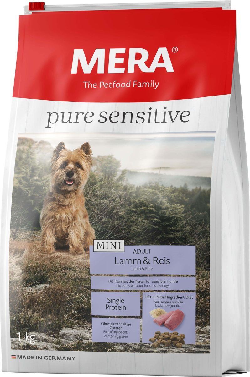 фото Сухой корм Mera Pure Sensitive Mini Adult, для собак малых пород, ягненок и рис, 1 кг