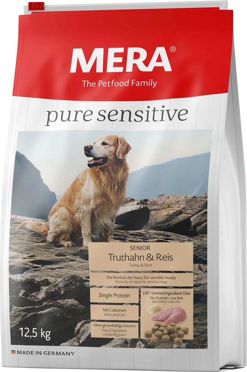 фото Сухой корм Mera Pure Sensitive Senior, для пожилых собак, индейка и рис, 12,5 кг