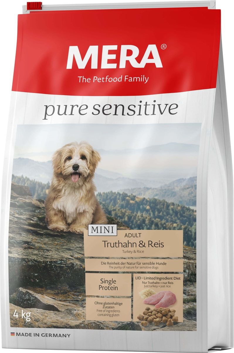 фото Сухой корм Mera Pure Sensitive Mini Adult, для собак малых пород, индейка и рис, 4 кг