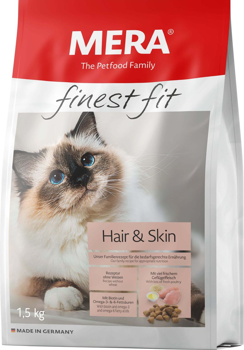 фото Сухой корм для кошек Mera Finest Fit Hair & Skin, для кожи и шерсти, 1,5 кг