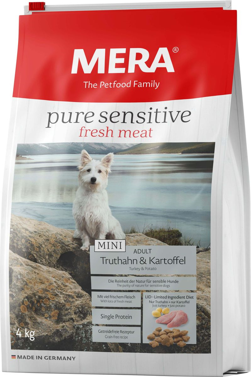 фото Сухой корм Mera Pure Sensitive Mini Adult, для собак малых пород, индейка и картофель, 4 кг