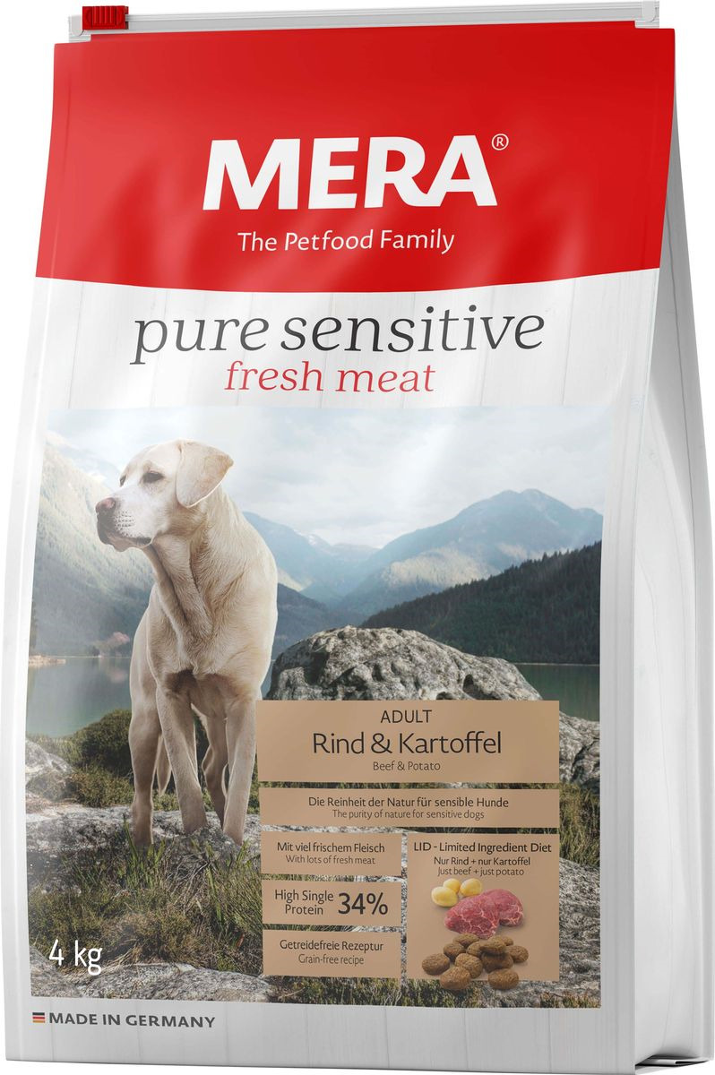 фото Сухой корм для собак Mera Pure Sensitive fresh meat Adult, говядина и картофель, с высоким содержанием протеина, 4 кг