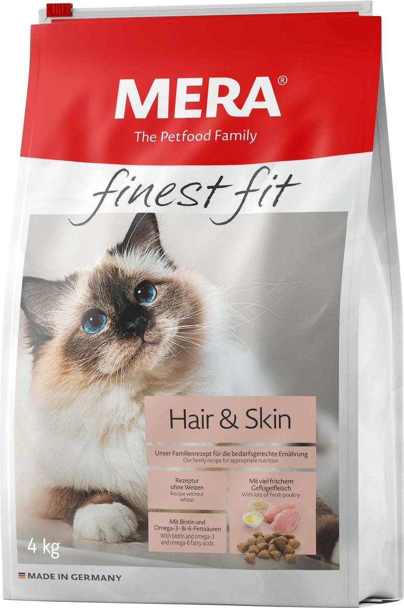 фото Сухой корм для кошек Mera Finest Fit Hair & Skin, для кожи и шерсти, 4 кг