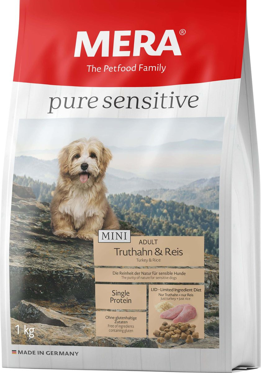 фото Сухой корм Mera Pure Sensitive Mini Adult, для собак малых пород, индейка и рис, 1 кг