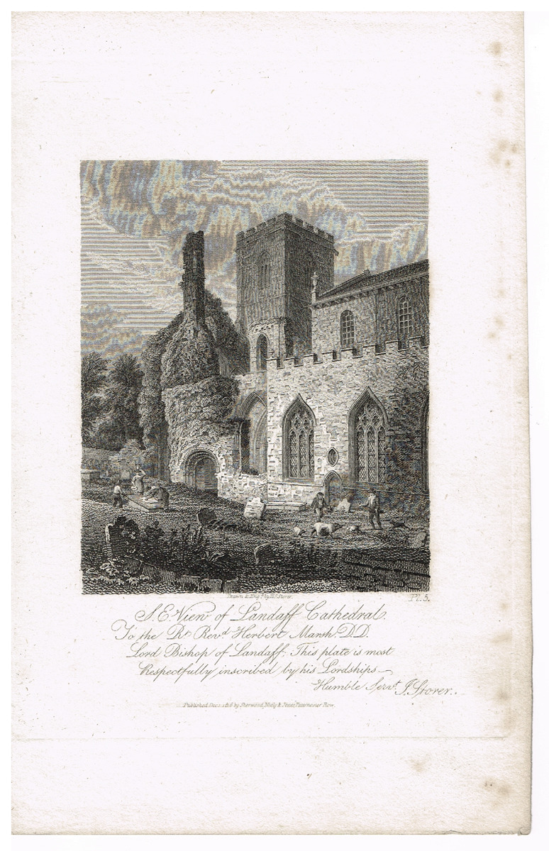 фото Вид на кафедральный собор Лландафф (View of Landaff Cathedrale). Гравюра, Гравюра, офорт. Великобритания, 1816 год