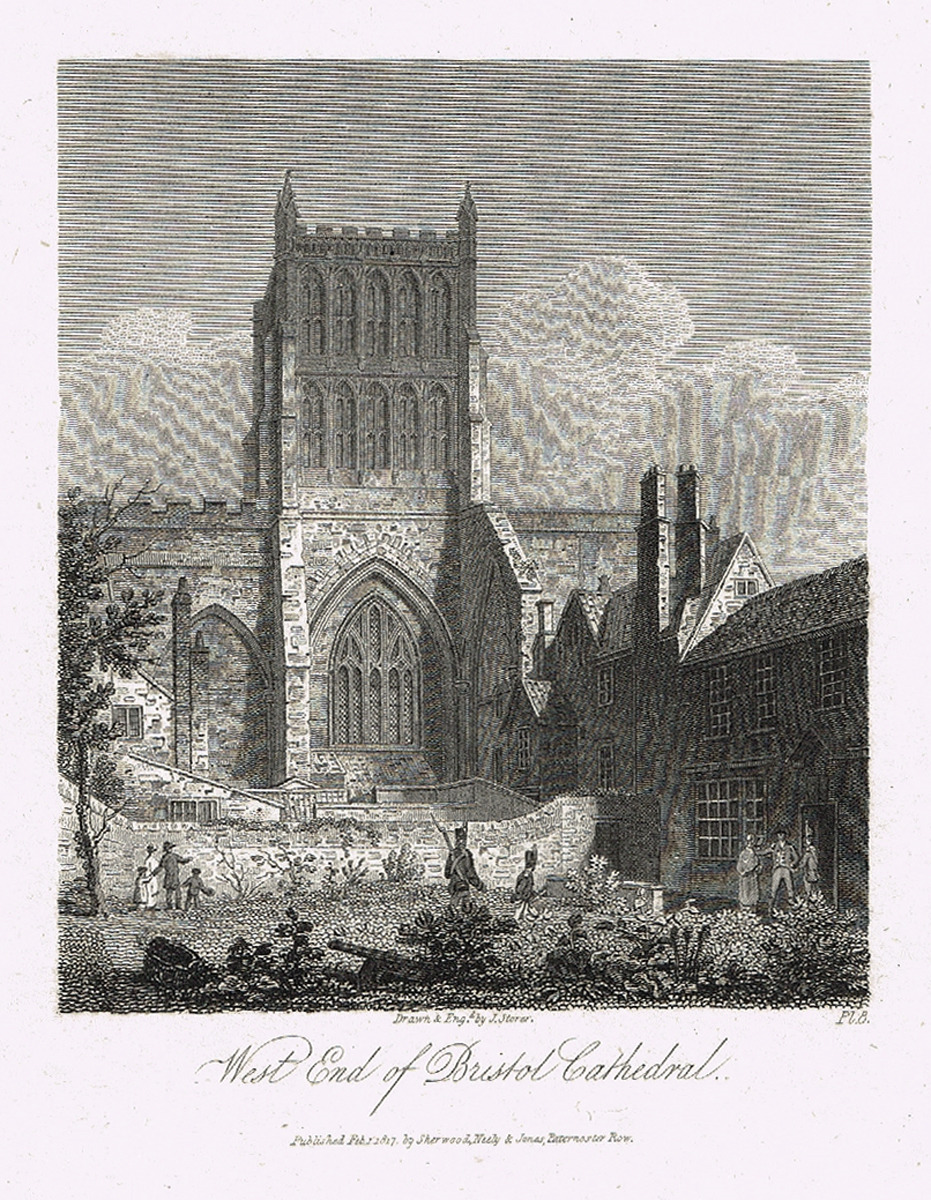 фото Западная часть Бристольского собора (West End of Bristol Cathedral). Гравюра, офорт. Великобритания, 1817 год